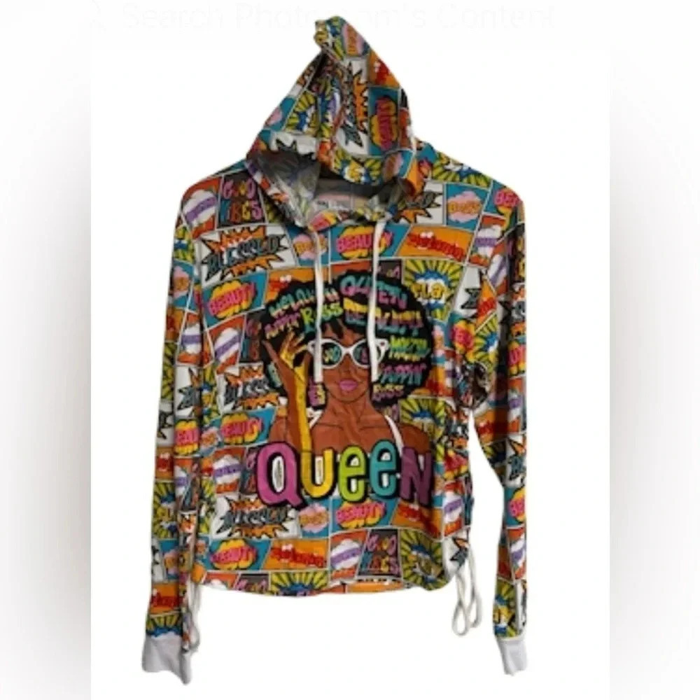 On Fire Hoodie Women’s Large Slay‎ Colorful Queen Comic Streetwear Art To Wear